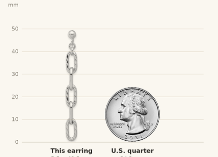 Classique True Size: Sterling Silver RH-plated Polish & Textured Chain Post Dangle Earrings shown next to a US quarter (24.3 mm)