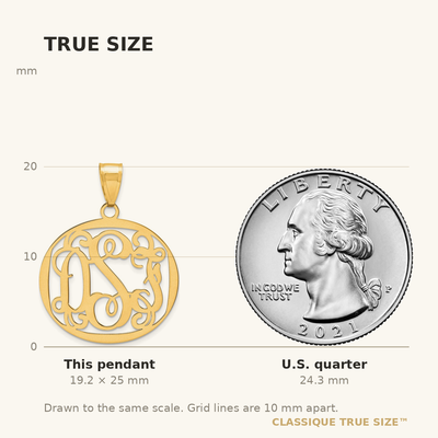 10K Yellow Gold Round Monogram Pendant, 25 x 28mm