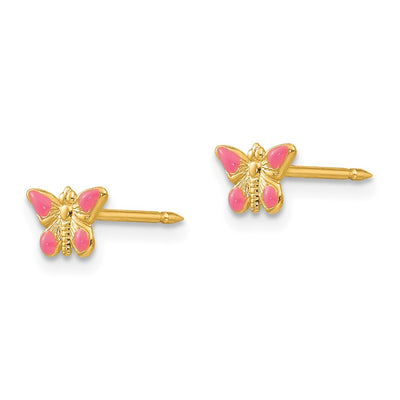 Inverness 14K Epoxy Fill Pink Butterfly Earrings