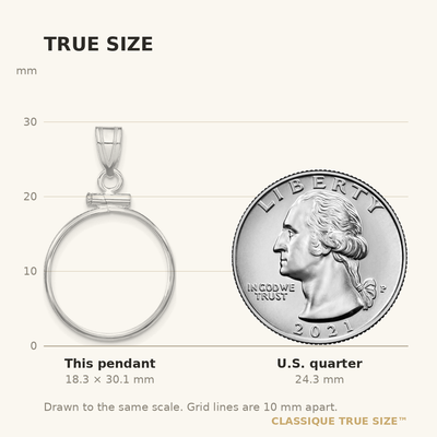 Wideband Distinguished Coin Jewelry 14K White Gold Polished x Screw Top Coin Bezel Pendant, 30.1 x 18.65mm