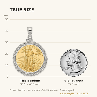 Wideband Distinguished Coin Jewelry 14K White Gold Polished Rope Mounted 1/2oz American Eagle Screw Top Coin Bezel Pendant