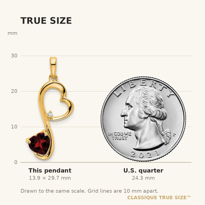 14K Garnet and Diamond Heart Pendant, 29.7 x 10.25mm