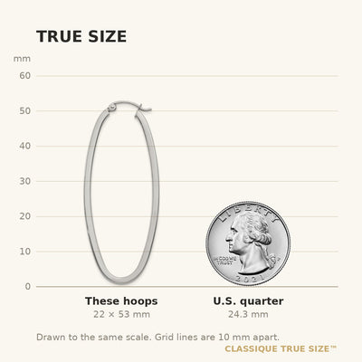 14K White Gold Large Oval Hoop Earrings