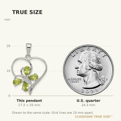 Sterling Silver RH Plated Peridot and Diamond Butterfly Heart Pendant