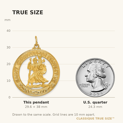 14K Saint Christopher Medal Pendant, 38 x 30mm