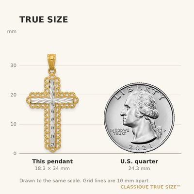 14K Yellow Gold w/Rhodium Diamond Cut Cross Pendant