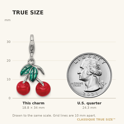 Amore La Vita Sterling Silver Rhodium-plated Polished 3-D Enameled Red Cherries Charm with Fancy Lobster Clasp