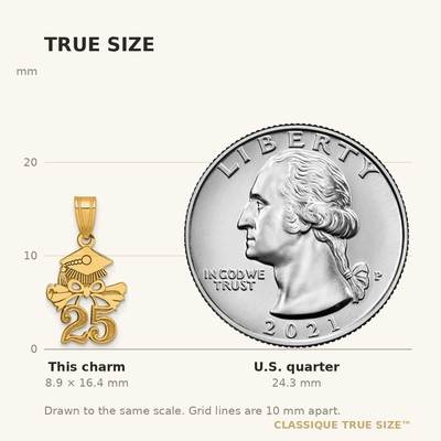 14K Graduation Cap and Diploma - 2025 Charm, 21.45 x 12mm