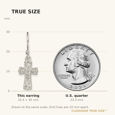 Sterling Silver Polished & Textured Cross Dangle Earrings, 30 x 11mm