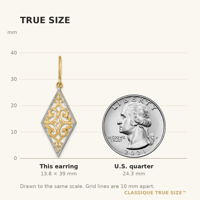 14K w/Rhodium Diamond Shape Filigree Dangle Earrings