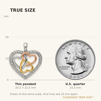 Sterling Silver Rhodium w/White, Yellow, & Rose Gold Plating Diamond Heart Pendant
