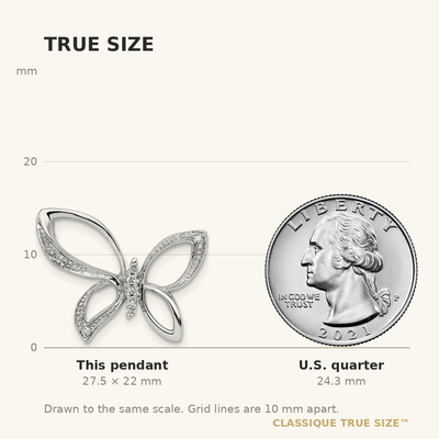 Sterling Silver Rhodium Diam. Butterfly Pendant