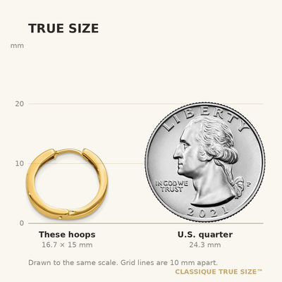 14K Round Hinged Hoop Earrings, 15 x 3.5mm