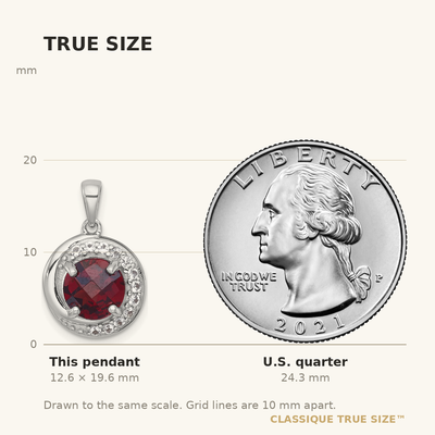 Sterling Silver Rhodium-plated Polished Checker-cut Round Garnet and White Topaz Circle Pendant