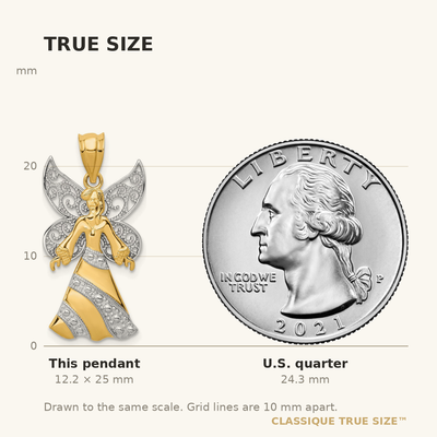 14KTwo-tone W/Rhodium Angel Pendant