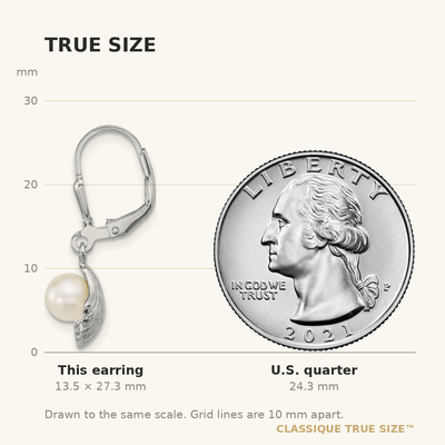 Sterling Silver Rhodium-plated Polished Sea Shell and Acrylic Pearl Leverback Earrings