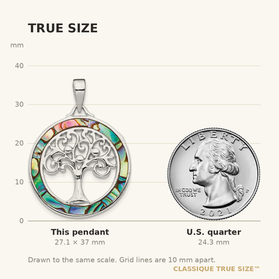 Sterling Silver Rhodium-plated Abalone Circle w/Tree of Life Pendant