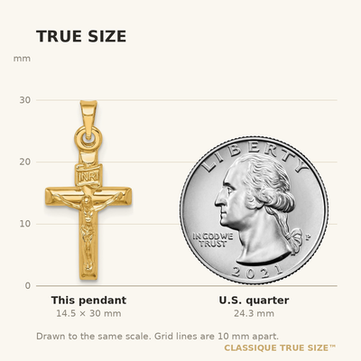 14K White Gold Hollow Crucifix Pendant, 30 x 15mm