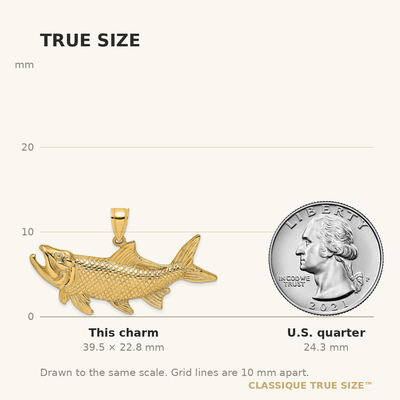 14K Tarpon Fish w/Open Mouth Charm, 22.75 x 46.25mm