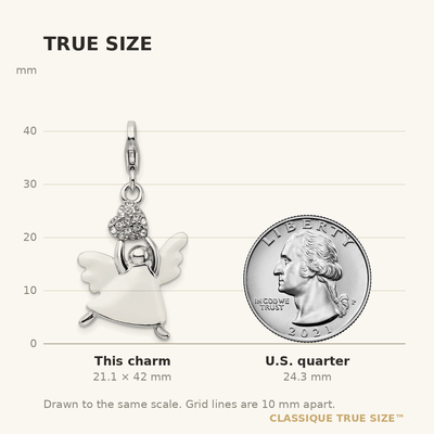 Amore La Vita Sterling Silver Rhodium-plated Polished 3-D White Enameled Crystal Angel Charm with Fancy Lobster Clasp