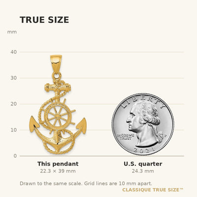 14K Large Anchor w/Wheel Pendant