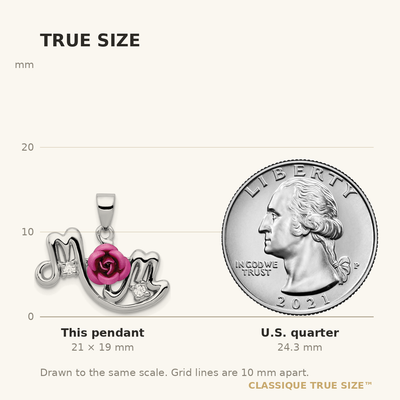 Sterling Silver RH-pltd Dyed Pink Aluminum Rose/Clear CZ Mom Pendant
