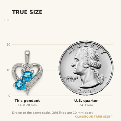 Sterling Silver Rhodium-plated Blue Topaz Diamond Pendant, 20 x 15mm