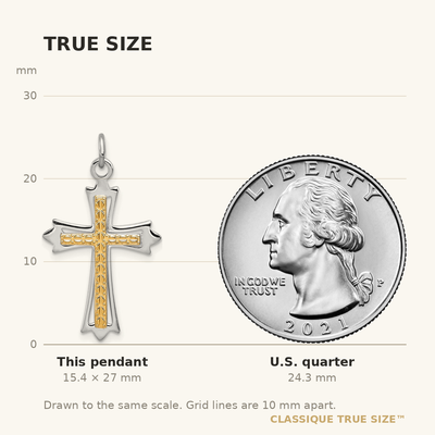 Sterling Silver Platinum-plated & Gold-plated Cross Pendant, 27 x 18mm