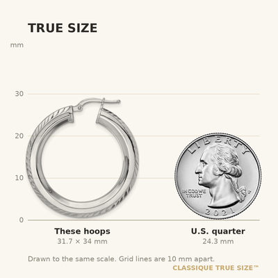 Sterling Silver Rhodium-plated D/C Octagon Tube Hoop Earrings, 34 x 5mm