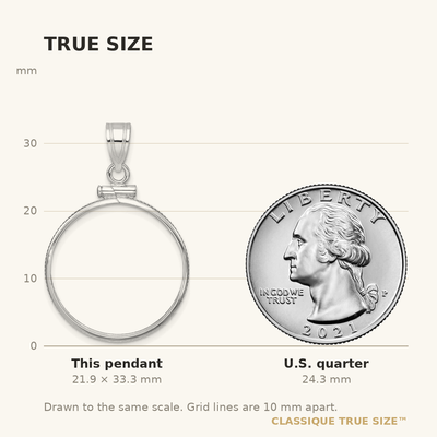 Wideband Distinguished Coin Jewelry 14K White Gold Polished x Screw Top Coin Bezel Pendant, 33.3 x 22.25mm