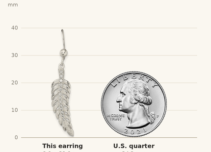 Classique True Size: Sterling Silver Textured CZ Feather Shepherd Hook Earrings shown next to a US quarter (24.3 mm)