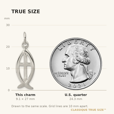 Sterling Silver Ichthus Fish Cross Charm, 27 x 11mm