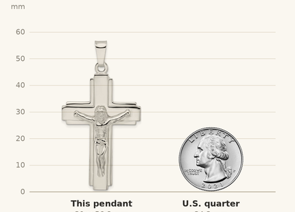 Classique True Size: Sterling Silver Polished w/Side Lines Large Crucifix Pendant shown next to a US quarter (24.3 mm)