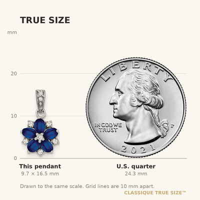 14K White Gold Sapphire and Diamond Floral Pendant, 16.5 x 8.9mm