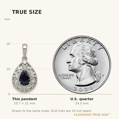 Sterling Silver Rhodium Plated Sapphire Teardrop Pendant