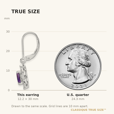 Sterling Silver Rhodium-plated Diamond and Amethyst Earrings, 30 x 9mm