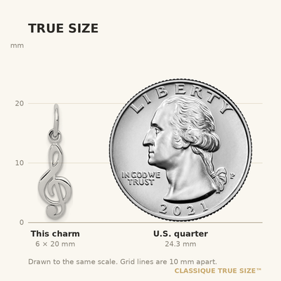 14K White Gold Treble Clef Charm, 20 x 5mm