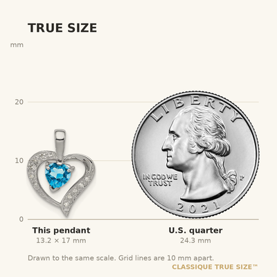 Sterling Silver Rhodium Heart Swiss Blue Topaz & Diamond Heart Pendant