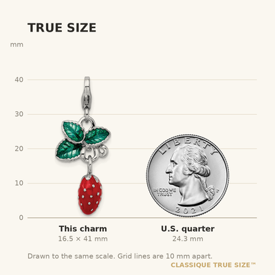 Amore La Vita Sterling Silver Rhodium-plated Polished 3-D Enameled Strawberry Charm with Fancy Lobster Clasp