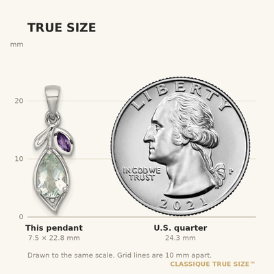 Sterling Silver Rhodium-plated Polished Amethyst and Green Quartz Leaf Pendant