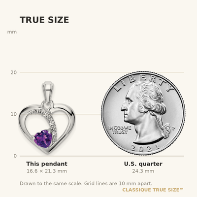 14K White Gold Amethyst and Diamond Heart Pendant, 21.3 x 15.25mm