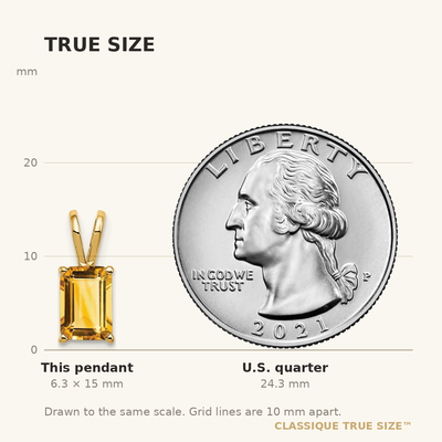 14K Emerald Cut Citrine pendant, 15 x 6mm