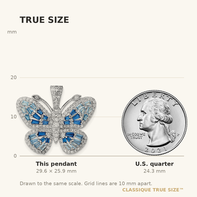 Sterling Silver Rhodium-plated Polished Blue & White CZ Butterfly Pendant