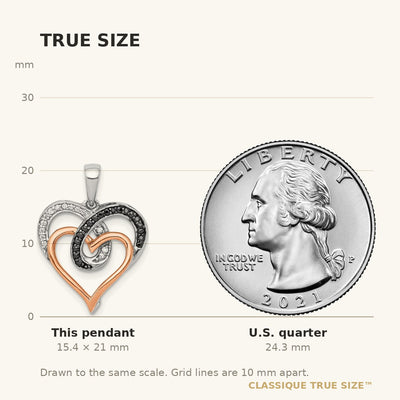 14K White and Rose Gold White and Black Diamond Hearts Pendant