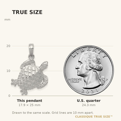 14K White Gold Solid Polished Open-Backed Turtle Pendant