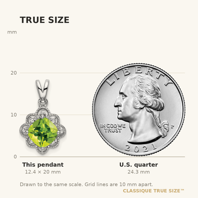 14K White Gold Peridot and Diamond Scalloped Pendant