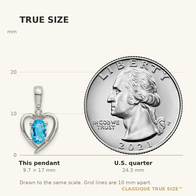 14K White Gold Blue Topaz and Diamond Heart Pendant, 17 x 10mm