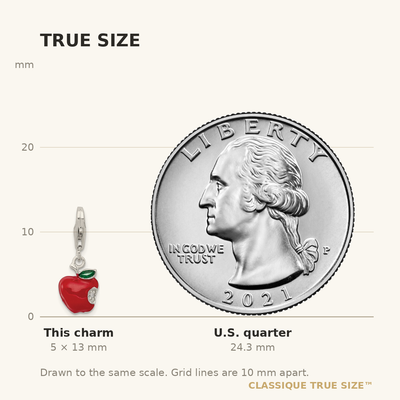 Sterling Silver Rhodium-plated CZ and Red Enameled Apple Charm