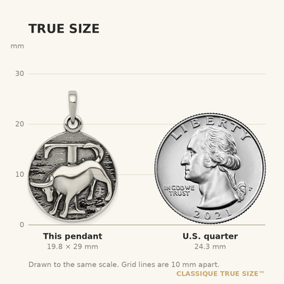 Sterling Silver Polished Antique Finish Taurus Horoscope Zodiac Pendant