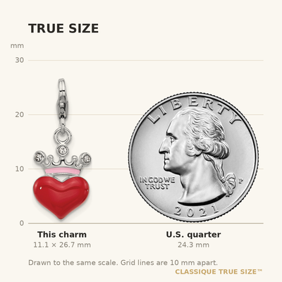 Amore La Vita Sterling Silver Rhodium-plated Red Enameled Heart Wearing Crystal Enameled Pink Crown Charm with Fancy Lobster Clasp